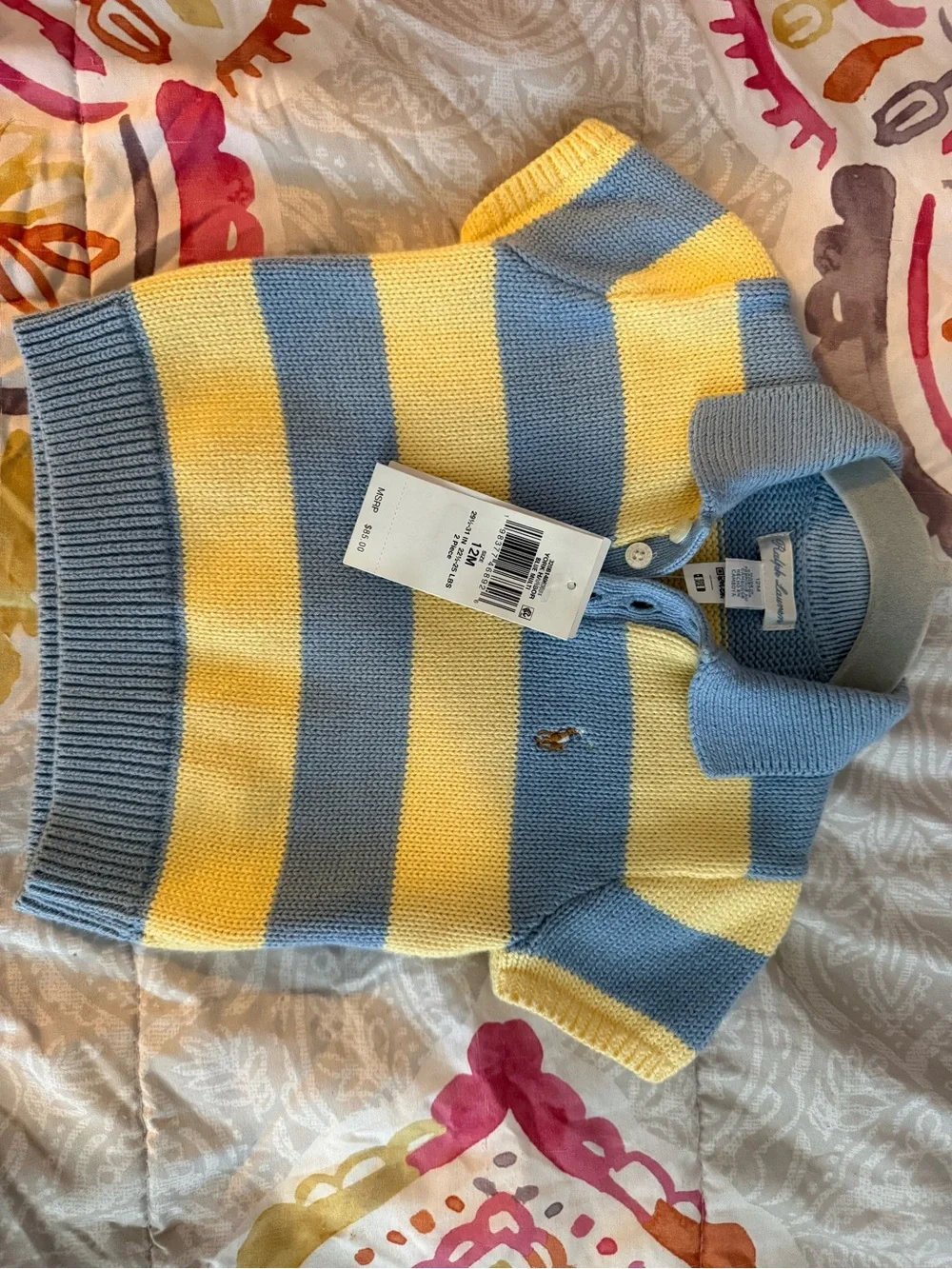 Ralph Lauren Striped Knit Polo Set in Light Blue & Pale Yellow